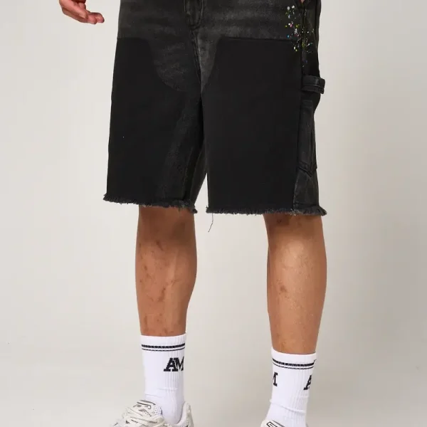 Amicci Allende Carpenter Denim Shorts Black (1)