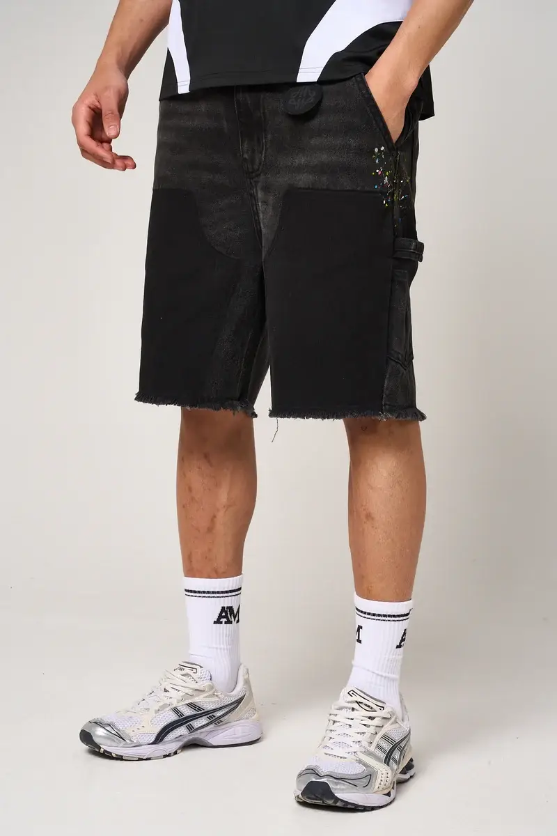 Amicci Allende Carpenter Denim Shorts Black (1)