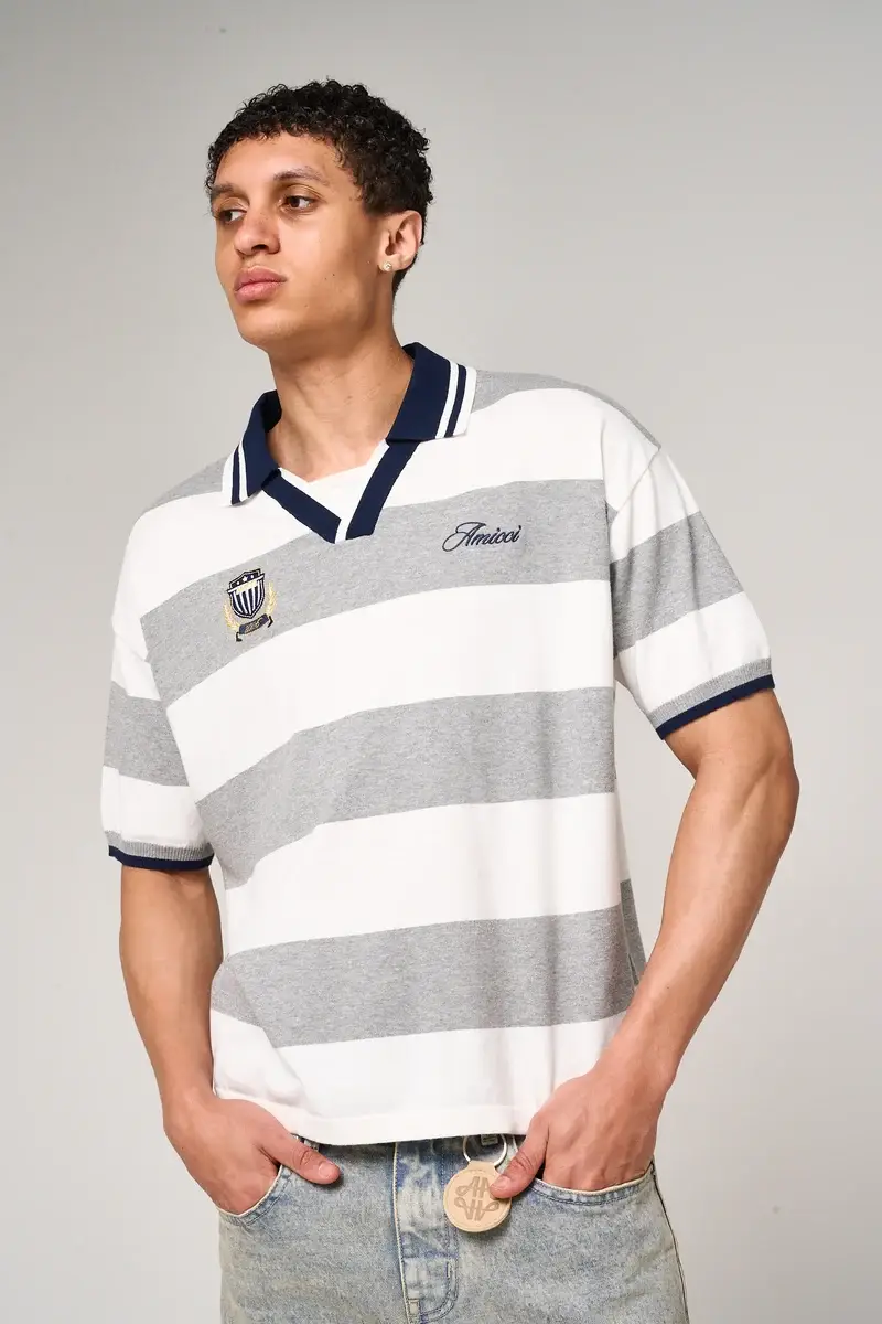 Amicci Avendia Striped Knitted Polo Grey (1)