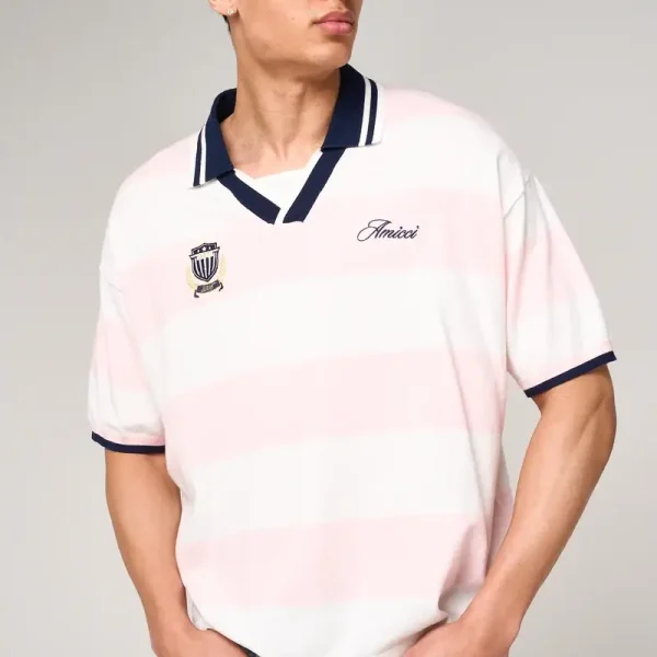 Amicci Avendia Striped Knitted Polo Pink (1)