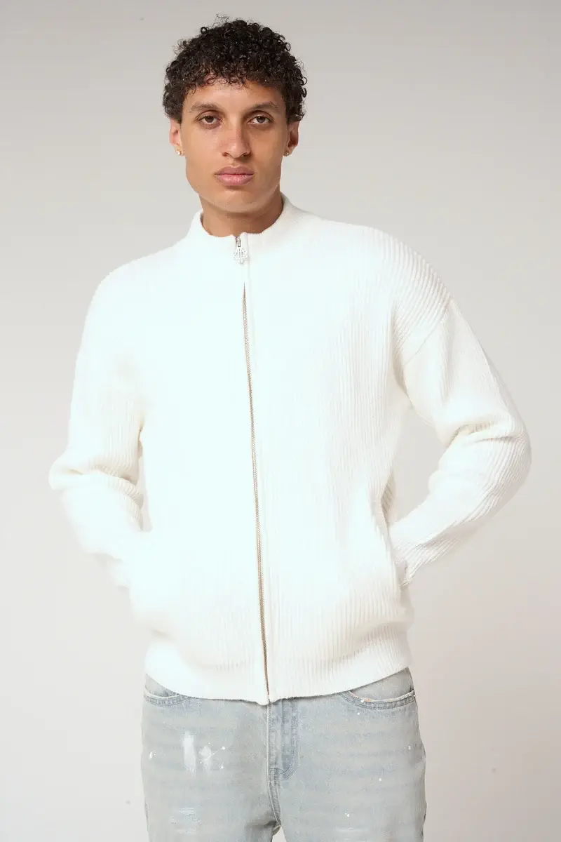 Amicci Mesa Ribbed Zip Through Sweater White (1)